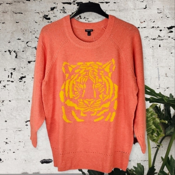 Torrid Women's Sweater Size 1X Coral Tiger Graphic Knit Raglan - Picture 1 of 7